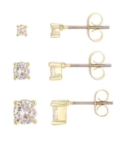Adornia 14k Gold Plated Round Cubic Zirconia Stud Earring Set