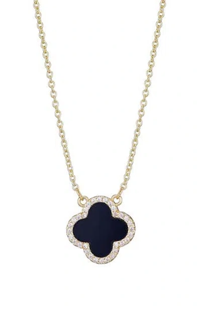 Adornia Cubic Zirconia Halo Black Clover Pendant Necklace
