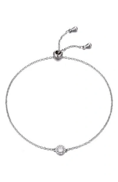 Adornia Cubic Zirconia Halo Charm Slider Chain Bracelet In Silver