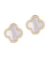 Adornia 14k Gold Plated Mother Of Pearl Halo Cz Clover Stud Earrings