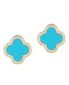 Adornia 14k Gold Plated Turquoise Halo Cz Clover Stud Earrings