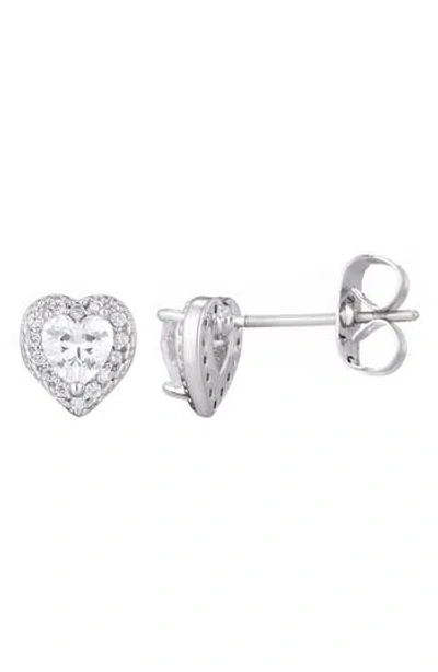 Adornia Cubic Zirconia Halo Heart Stud Earrings In Silver