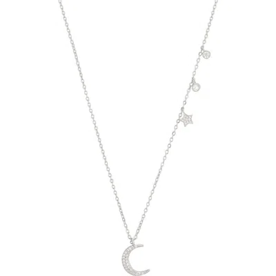 Adornia Cubic Zirconia Moon And Star Necklace In Silver