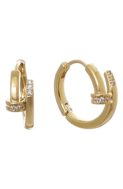 Adornia Cubic Zirconia Nail Huggie Hoop Earrings In Gold