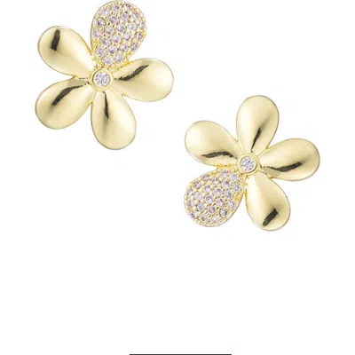 Adornia Cubic Zirconia Petal Flower Stud Earrings In Gold