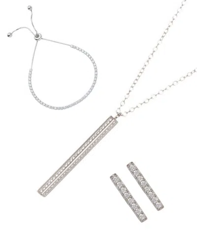 Adornia Cubic Zirconia Silver 3-piece Bar Tennis Set