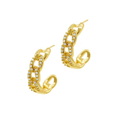 Adornia Curb Chain Crystal Huggie Hoop Earrings In Gold