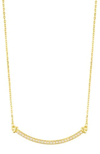 Adornia Curved Imitation Pearl Bar Pendant Necklace In White