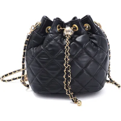 Adornia Cushion Quilt Drawstring Bucket Bag In Black