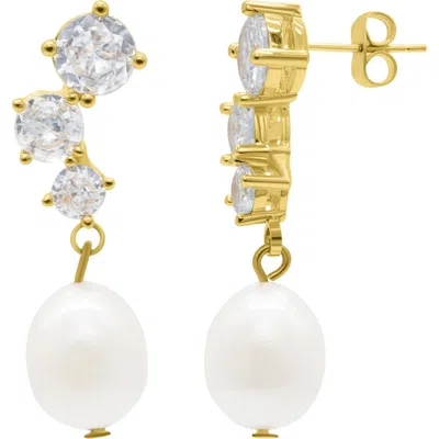 Adornia Cz & 9-10mm Freshwater Pearl Drop Earrings In Gold