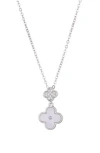 Adornia Tarnish Resistant Silver Plated Mother Of Pearl Sliding 2-clover Cz Necklace In Silver