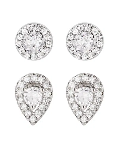 ADORNIA ADORNIA CZ SET OF 2 HALO STUD EARRINGS