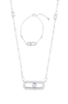 Adornia Dancing Stone Bar Pendant Necklace & Bracelet Set In White