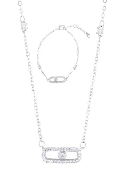 Adornia Dancing Stone Bar Pendant Necklace & Bracelet Set In White