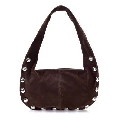 Adornia Dark Brown Studded Crescent Bag