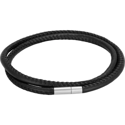 Adornia Double Wrap Leather Bracelet In Black/ Silver