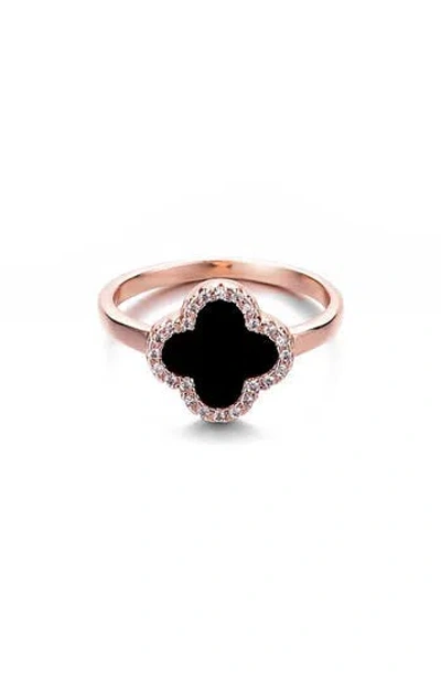 ADORNIA ADORNIA ENAMEL & CRYSTAL CLOVER RING