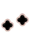 Adornia 14k Rose Gold Plated Black Halo Cz Clover Stud Earrings In Black