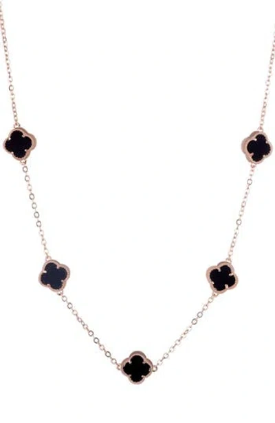 Adornia 14k Rose Gold Plated Black Flower Station Necklace