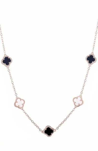 Adornia 14k Rose Gold Plated Mixed Black And White Clover Station Necklace In Silver