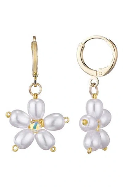 Adornia Faux Pearl & Crystal Flower Drop Earrings In White