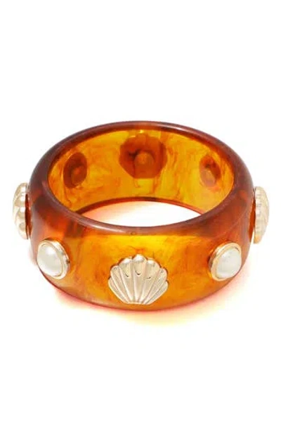 Adornia Shell And Pearl-studded Tortoise Bangle Bracelet In Brown