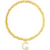 Adornia Faux Pearl Initial Charm Beaded Bracelet In Gold White-g