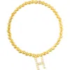 Adornia Faux Pearl Initial Charm Beaded Bracelet In Gold White-h