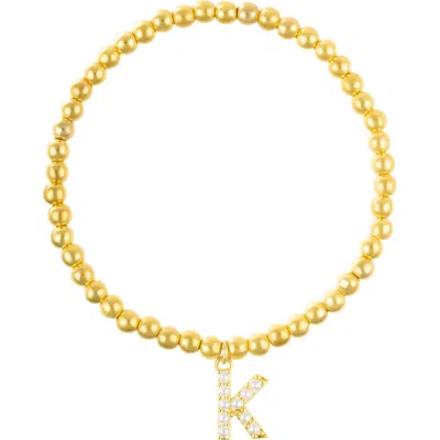 Adornia Faux Pearl Initial Charm Beaded Bracelet In Gold White-k