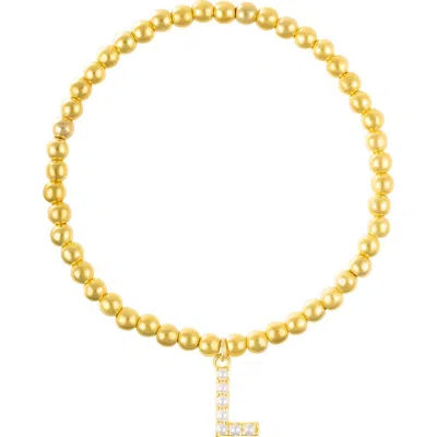 Adornia Faux Pearl Initial Charm Beaded Bracelet In Gold