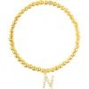 Adornia Faux Pearl Initial Charm Beaded Bracelet In Gold White-n