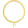 Adornia Faux Pearl Initial Charm Beaded Bracelet In Gold White-p