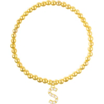 Adornia Faux Pearl Initial Charm Beaded Bracelet In Letter S