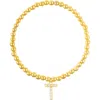 Adornia Faux Pearl Initial Charm Beaded Bracelet In Gold White-t