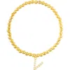 Adornia Faux Pearl Initial Charm Beaded Bracelet In Gold White-v