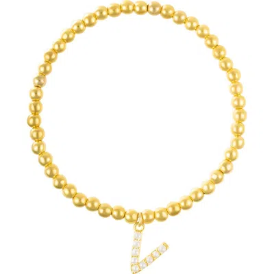 Adornia Faux Pearl Initial Charm Beaded Bracelet In Gold White-v