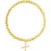 Adornia Faux Pearl Initial Charm Beaded Bracelet In Gold White-x