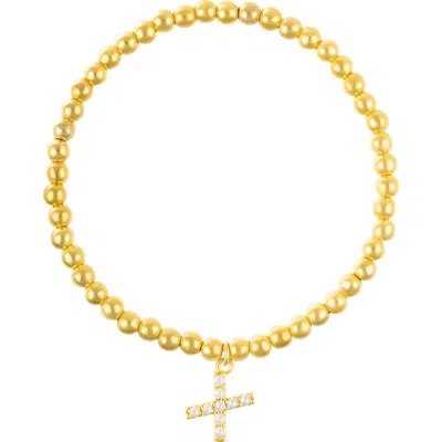 Adornia Faux Pearl Initial Charm Beaded Bracelet In Gold White-x