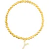 Adornia Faux Pearl Initial Charm Beaded Bracelet In Gold White-y