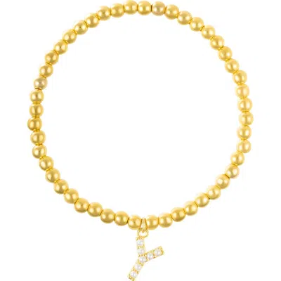 Adornia Faux Pearl Initial Charm Beaded Bracelet In Gold White-y