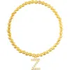 Adornia Faux Pearl Initial Charm Beaded Bracelet In Gold White-z