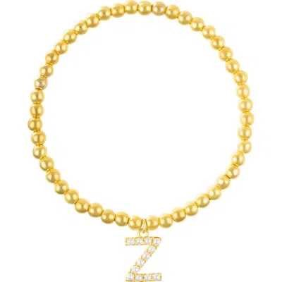 Adornia Faux Pearl Initial Charm Beaded Bracelet In Gold White-z