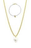 Adornia Faux Pearl Pendant Necklace & Bracelet Set In Gold