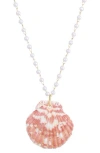 Adornia Faux Pearl Shell Pendant Necklace In Pink