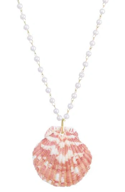 Adornia Faux Pearl Shell Pendant Necklace In Pink