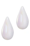 Adornia Faux Pearl Teardrop Stud Earrings In White