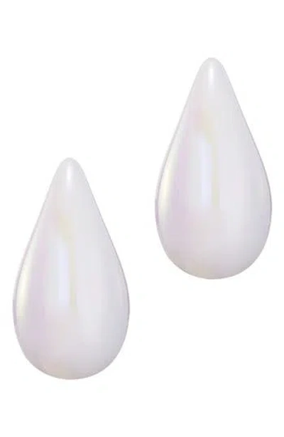 Adornia Faux Pearl Teardrop Stud Earrings In White