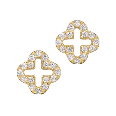 Adornia Fine 14k Gold Vermeil .925 Sterling Silver Mini Clover Cz Outline Studs