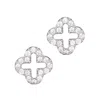 Adornia Fine .925 Sterling Silver Mini Clover Cz Outline Studs