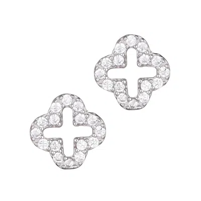 Adornia Fine .925 Sterling Silver Mini Clover Cz Outline Studs